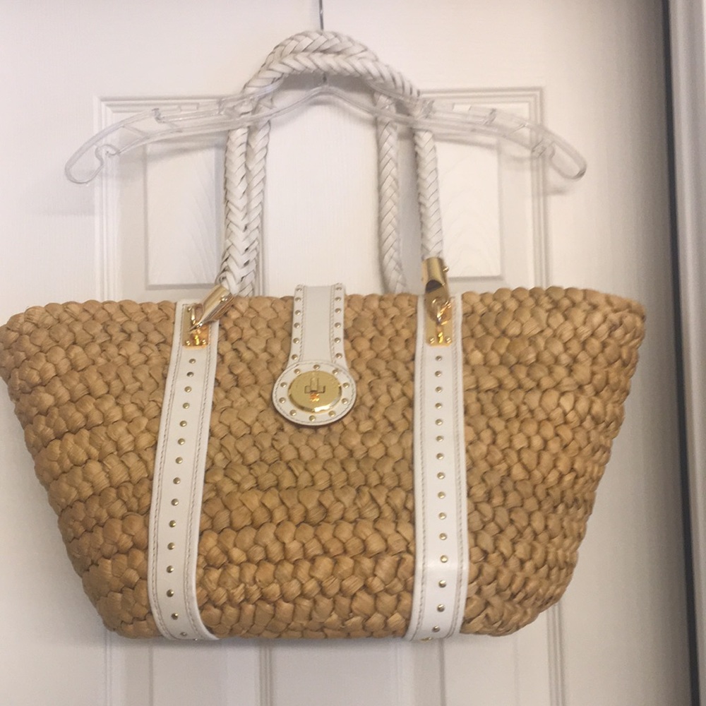 Michael Kors LG straw and leather handbag NWOT